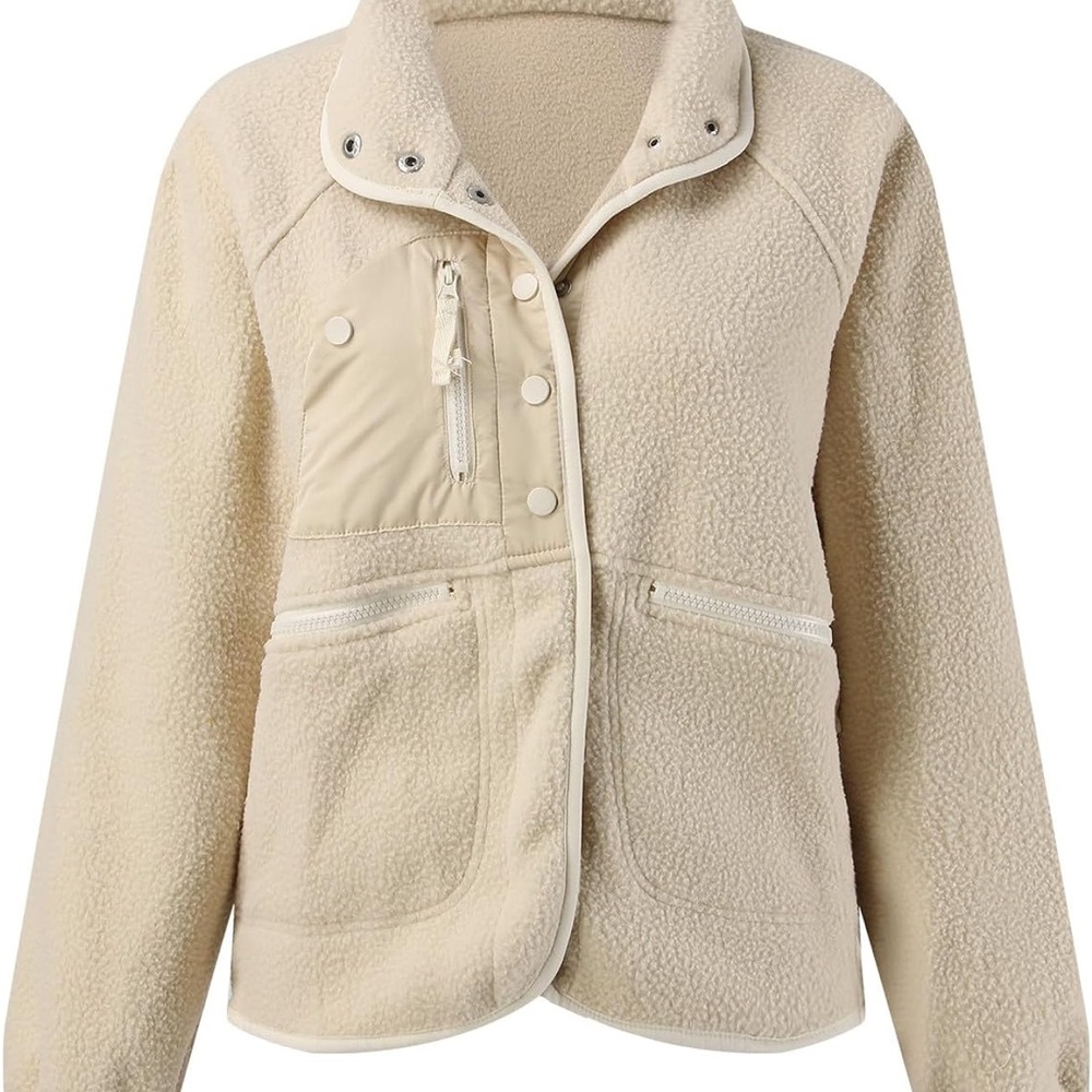 Women's Fleece Jacket Furry Solid Fuzzy Crop Button Jacket. New without tag.